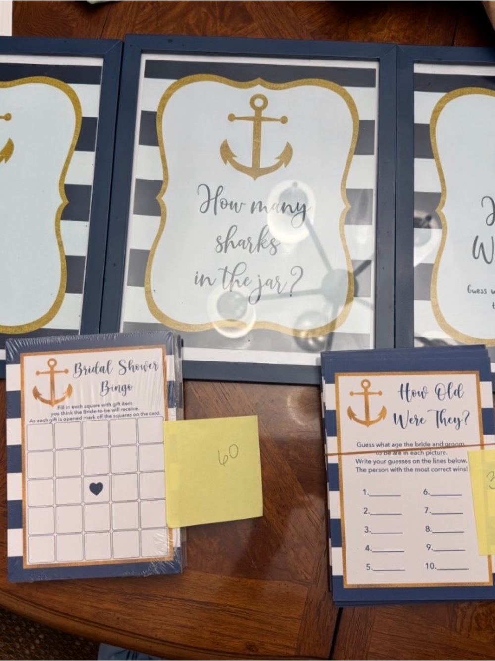 Nautical Anchor Bridal Shower Game Set - Navy and Gold